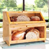  Laura's Green Kitchen Bamboo Bread Box for Kitchen Counter -  Double Layer Bread Storage with Clear Windows - Rustic Farmhouse Style Bread  Bin (Self-Assembly): Home & Kitchen
