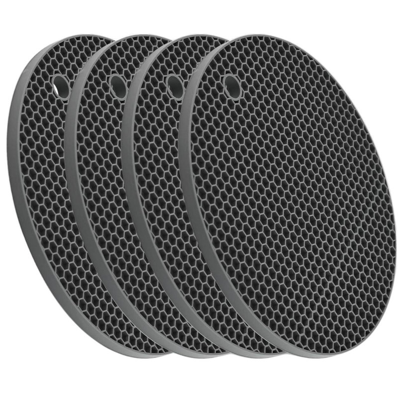 4 Piece Silicone Round Cup Mats for Cup, Black