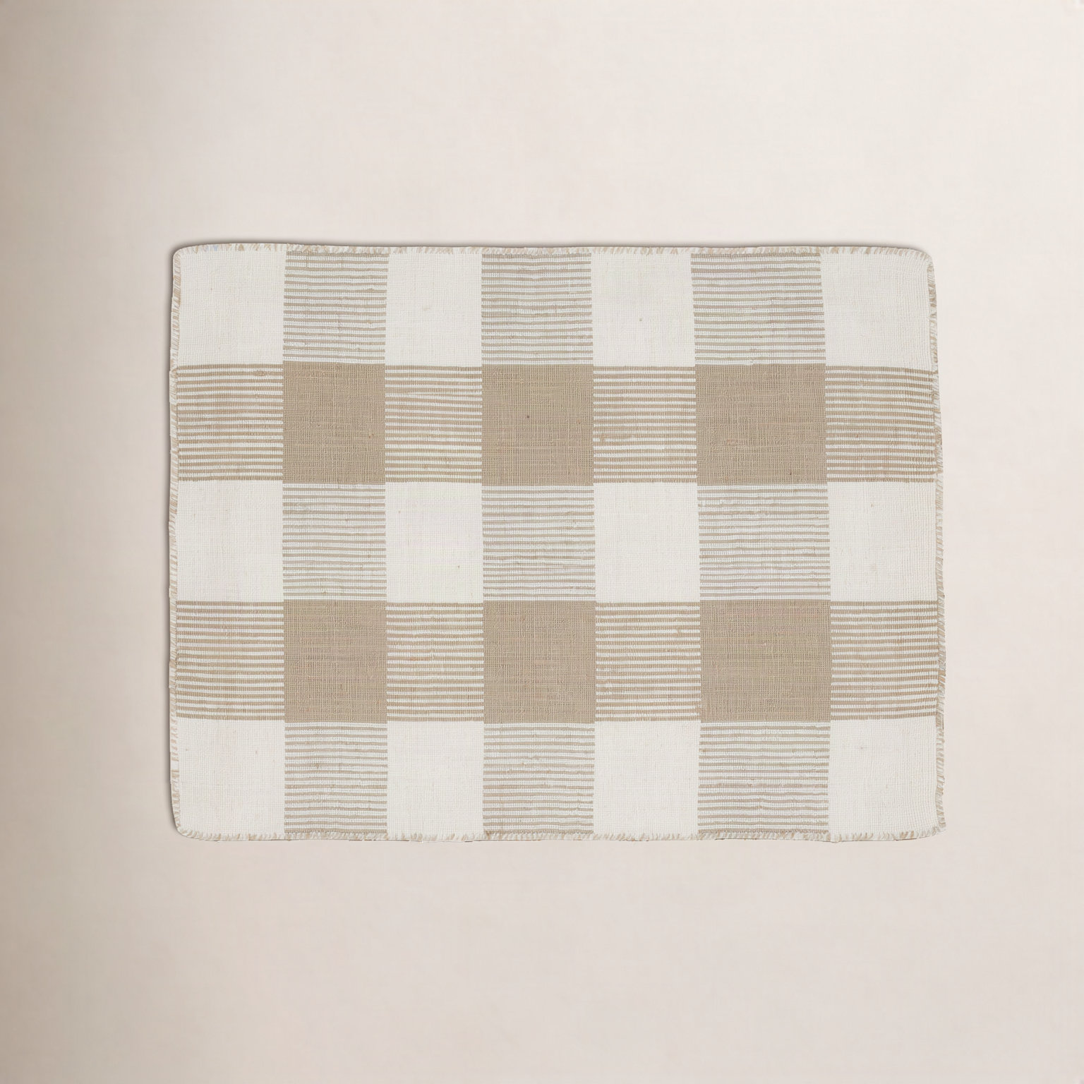 Simple Gingham Shag Wool Rug, Mustard/Bronze, Runner 2'6" x 8'