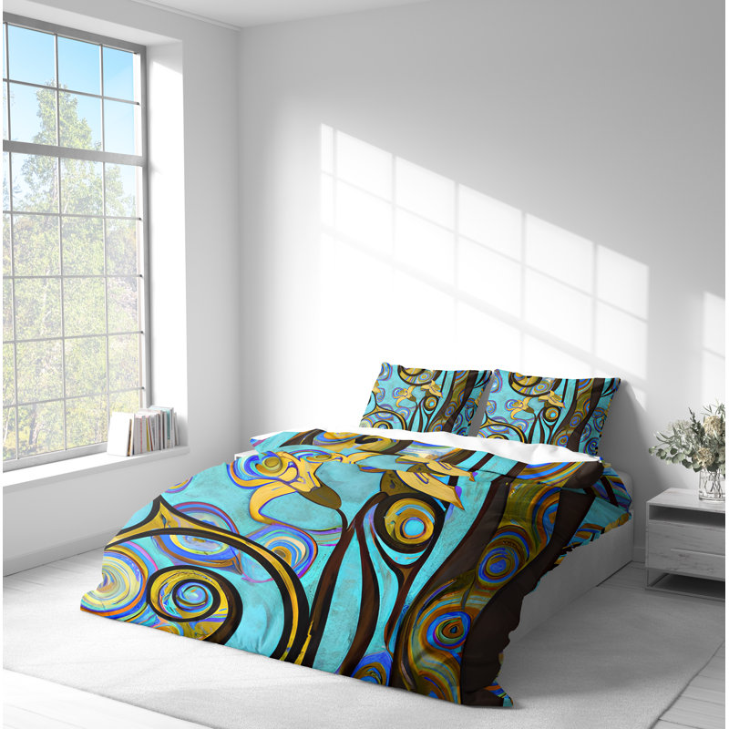 Duvet Cover, King Duvet Cover + 2 King Shams, Blue/Brown/Yellow
