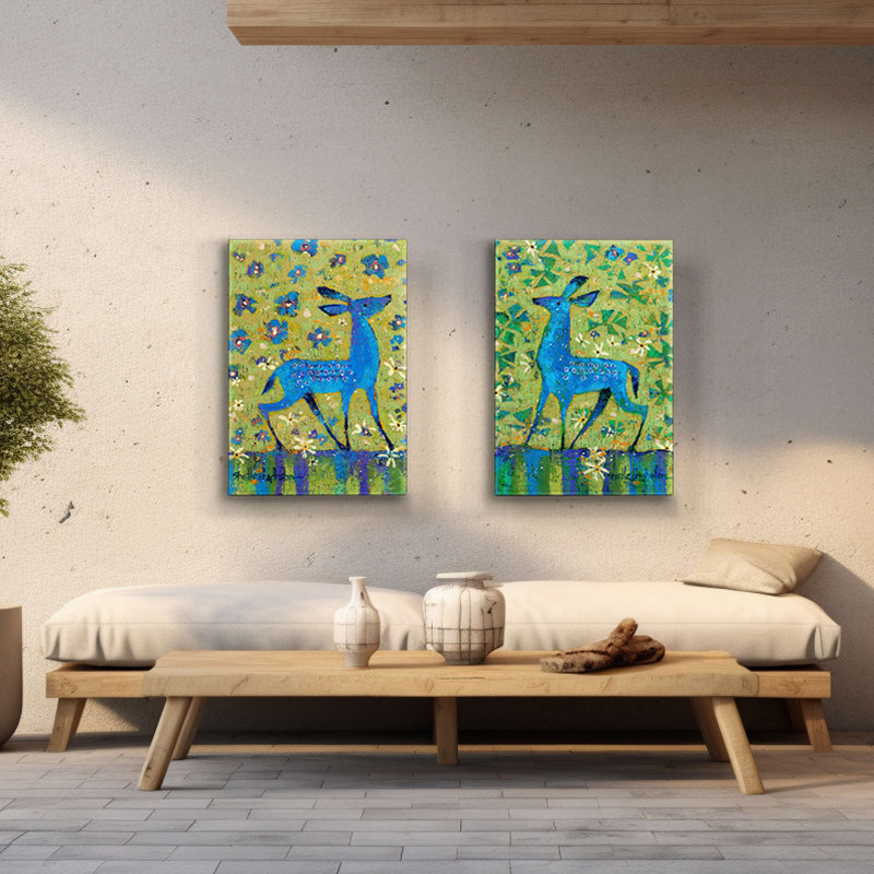 Deer Duality: 2-Piece Metal Box-Art Wall Décor Set, 38" H x 51" W x 3" D