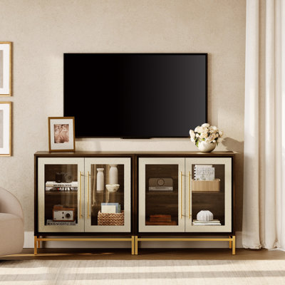 Modern Leather-Textured Glass TV Stand For 70 Inch TV by Mercer41
