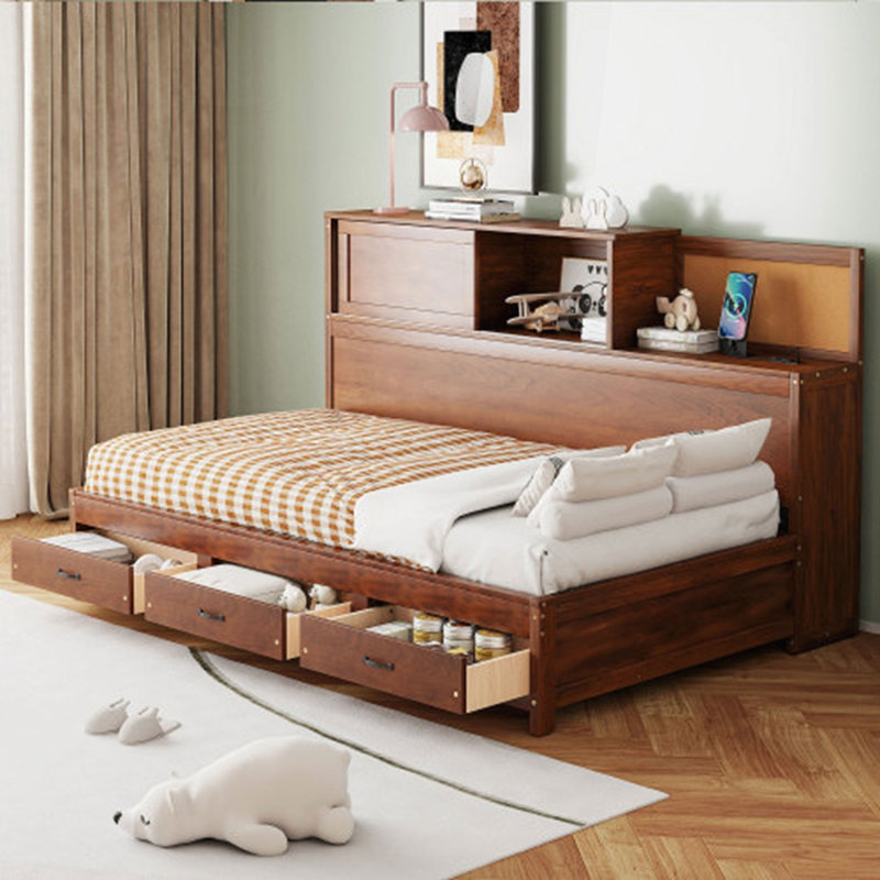 Wooden Daybed with 3 Storage Drawers, Walnut, Twin