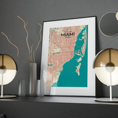 « miami city map », reproduction d’impression sur affiche en tricolore