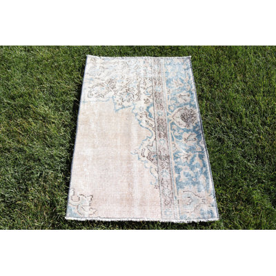 Handwoven Turkish Oushak Antique Beige Wool Area Rug for Luxury Vintage Home Decor