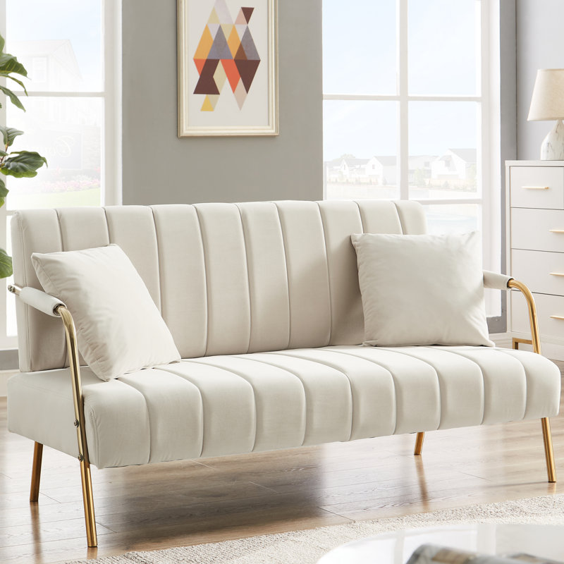 Kynnadi 62'' Velvet Futon And Mattress, Beige Velvet