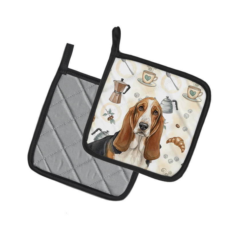 Paire de poignées tricolores et blanches Basset Hound