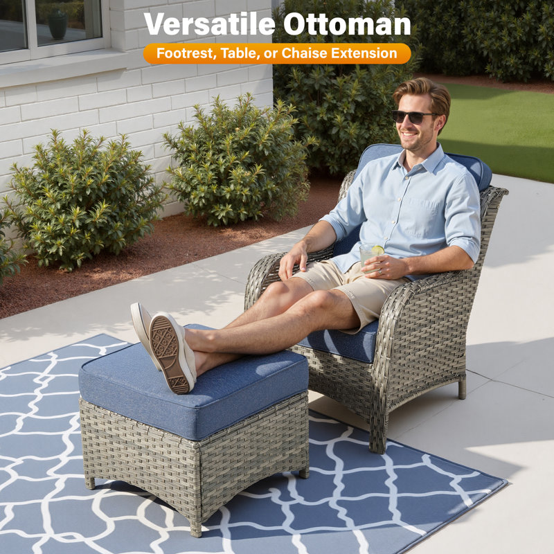 7 - Person Patio Conversation Set with Cushions, Denim Blue, Gray