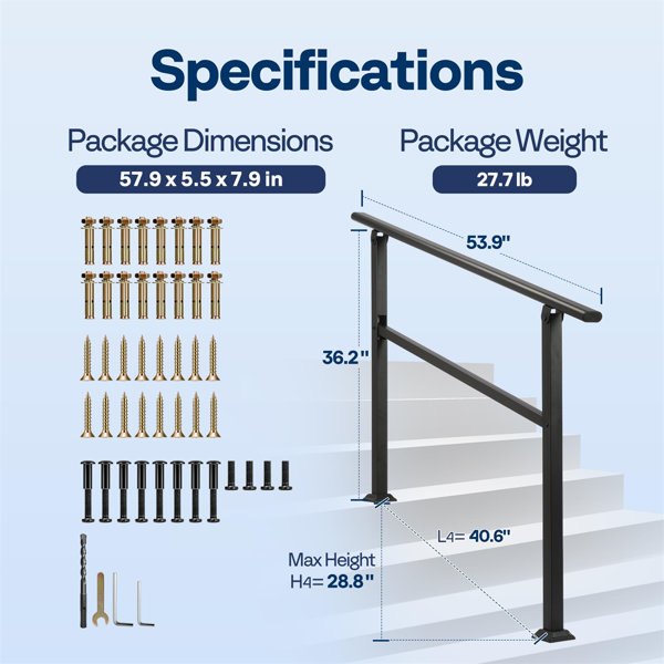 External Rails For Steps Nari Home Furni 2-Piece Set Of Outdoor Step Handrails, Galvanized Steel ...