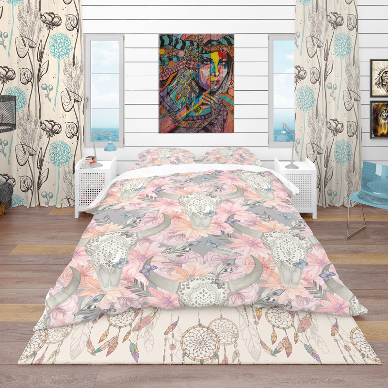 Ensemble de housse de couette Skull Bull, Housse de couette très grand + 2 taies décoratives