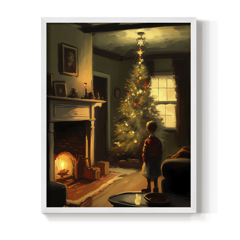 «Christmas Holiday», reproduction d'art encadrée DCV - bois massif, H 21 po x l 17 po, Blanc
