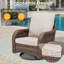 Ensemble de meubles d'extérieur 3 pièces, chaise berçante pivotante pour l'extérieur, ensemble bistro de patio en osier avec tablette latérale pour terrasse, beige-545141500