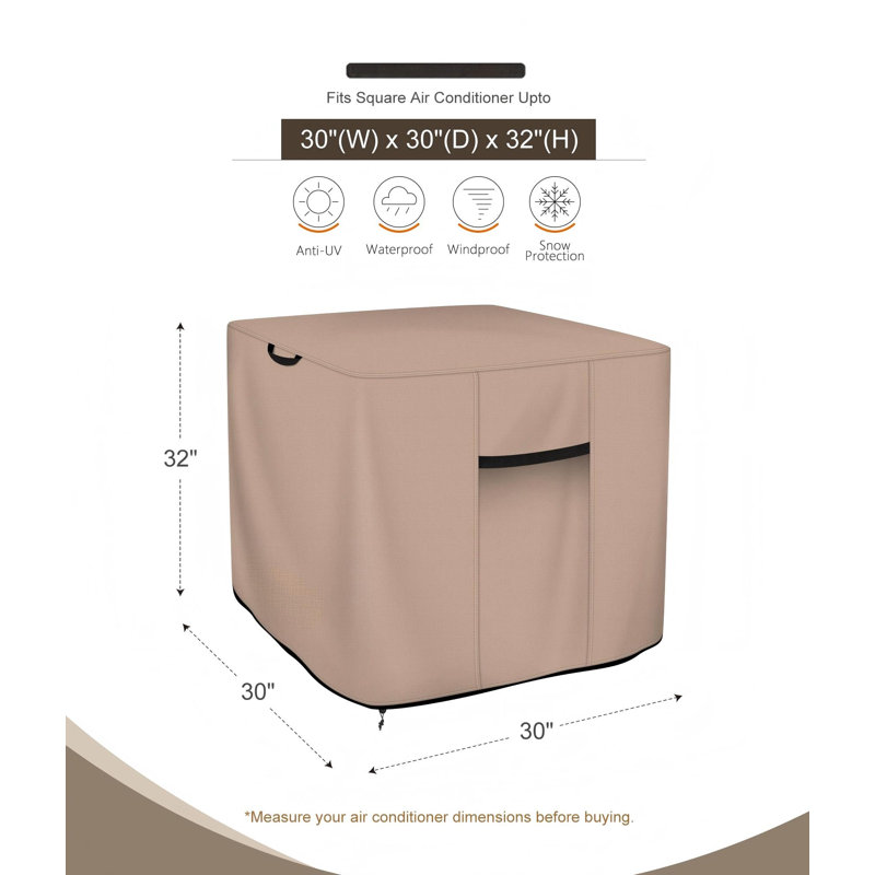 Waterproof Air Conditioner Cover 30W x 30D x 32H in Heavy Duty 600D Polyester, UV Resistant, for Outside AC Units