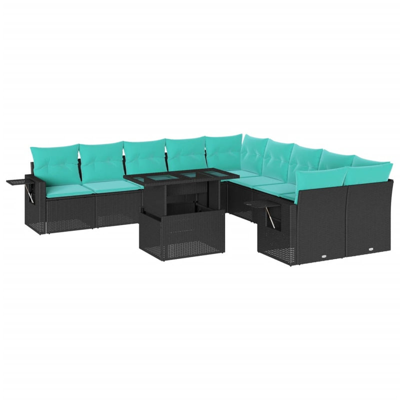  Ensemble de canapé de patio 11 pièces avec coussins en rotin de polyester gris, Bleu clair, Noir