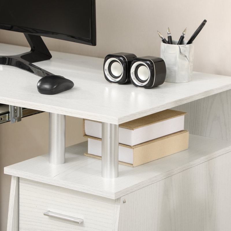 Bureau d'ordinateur avec plateau pour clavier et tiroirs de rangement, Blanc, H 29,5 po x l 47,2 po x P 21,7 po