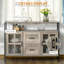 Buffet industriel, armoire de bar avec tablettes réglables, portes en verre et 2 tiroirs pour le salon