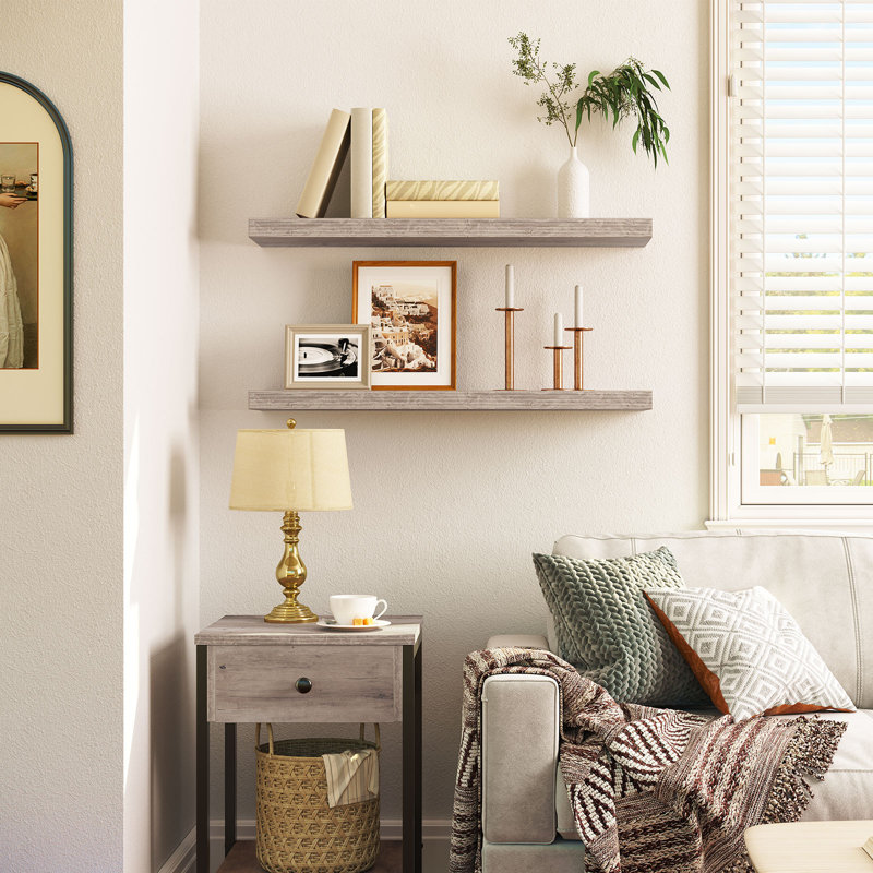Kayleah 2 Piece Floating Shelf, 1.5" H x 31.5" W x 7.9" D, Greige