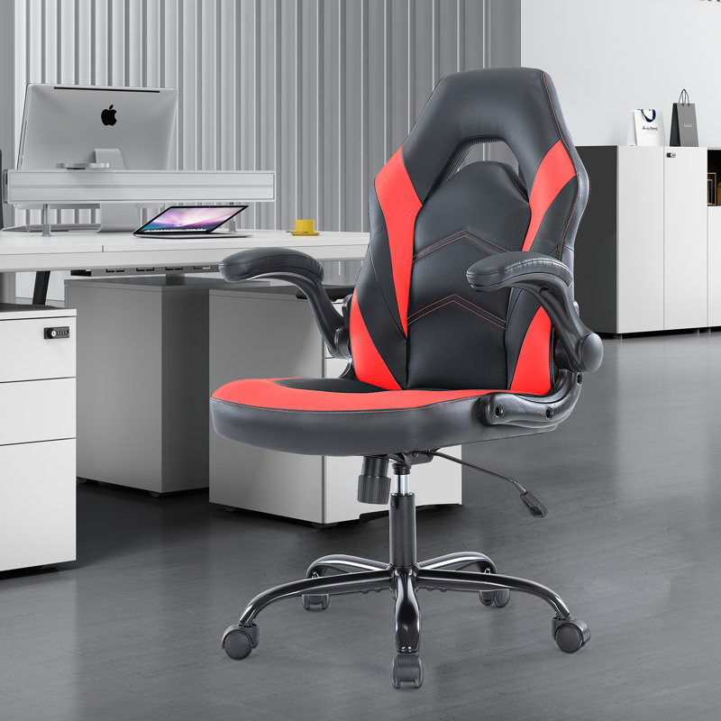 Inbox Zero Denesha Adjustable Reclining Ergonomic Faux Leather Swiveling PC & Racing Game Chair, Red