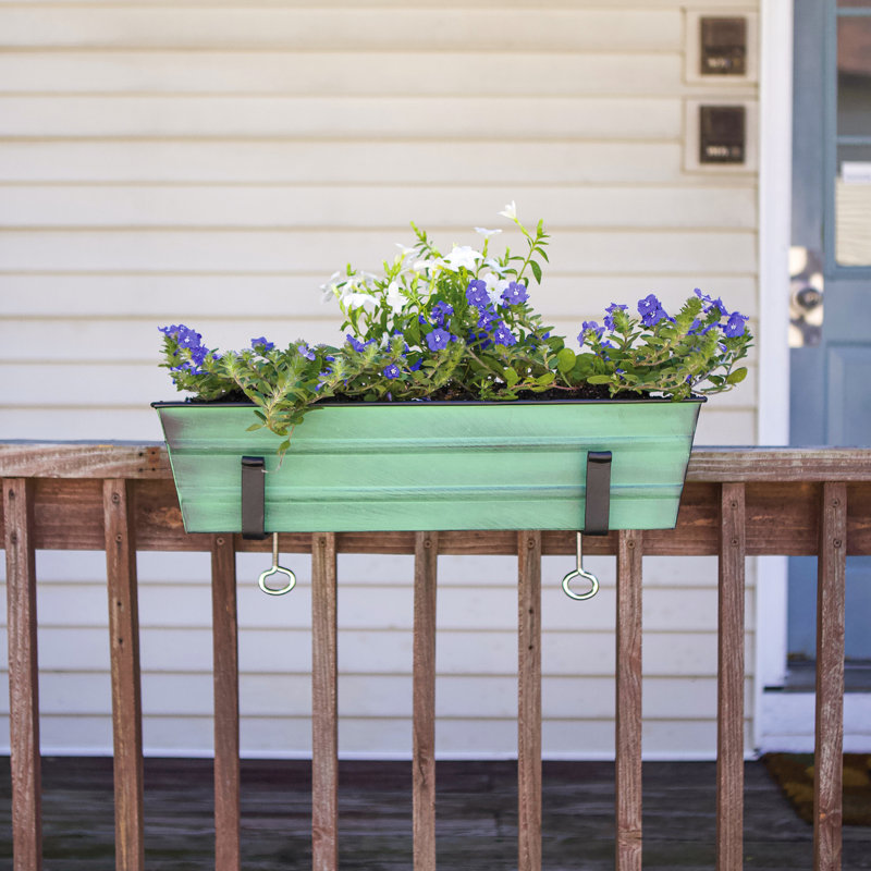 Metal Window Box Planter, Green Patina, 8"H x 22"W x 8"D