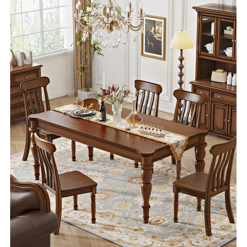 American-style full solid wood distressed rectangular dining table, 30.71"H x 59.06"L x 35.43"W