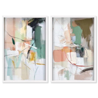 Ensemble de décoration murale « Pastel Riot Duo Shadowbox » de Art Remedy, cadre blanc, 36 x 54