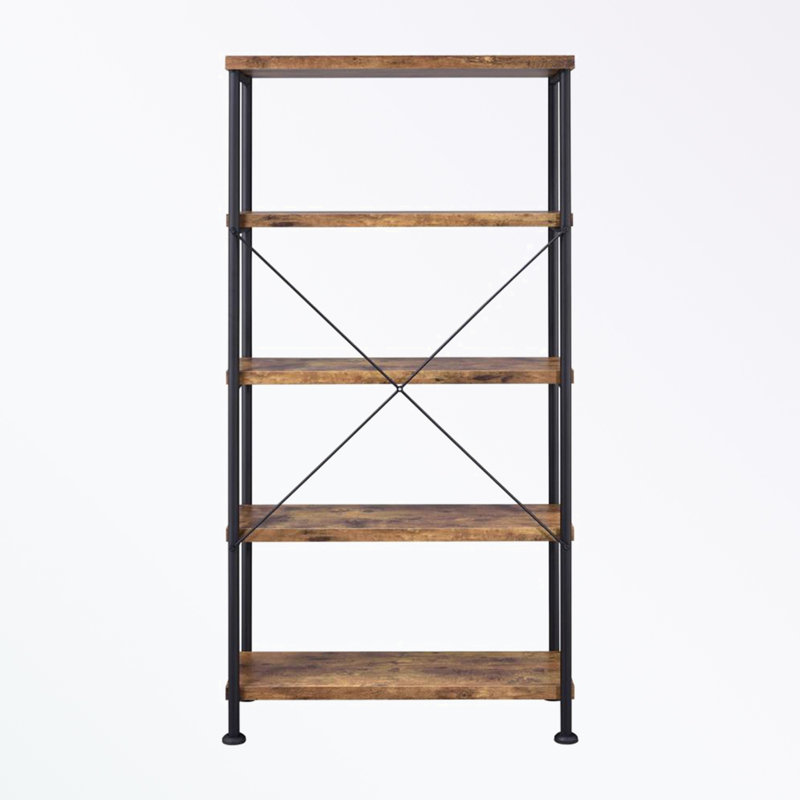 5-shelf Bookcase with Metal Frame, Antique Brown