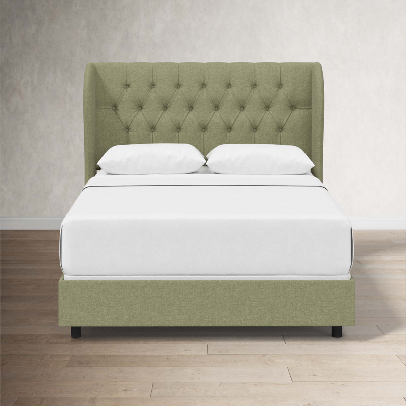 Tomey Upholstered Wingback Bed, Queen, Zuma Laurel Textured Linen