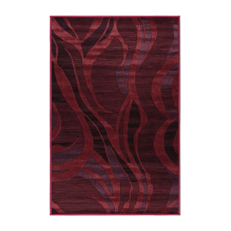 Tapis rouge abstrait lavable à la machine, Rectangulaire 7 pi x 10 pi