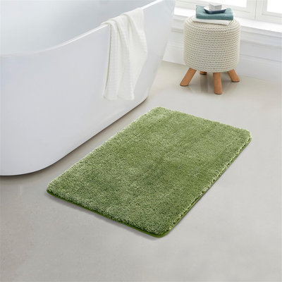 Ensemble de 2 tapis de salle de bain en microfibre vert olive 2 pièces (17 x 24 et 20 x 32) - Tapis de bain épais et antidérapants, lavables à la machine pour le plancher de la salle de bain, la baignoire et la douche