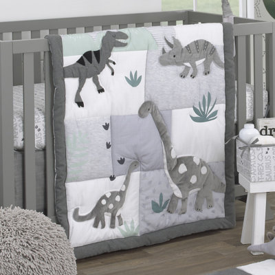 Nojo Mortola Baby-Saurus- Dinosaurs with Mountains and Leaves 4 Piece Nursery Crib Bedding Set