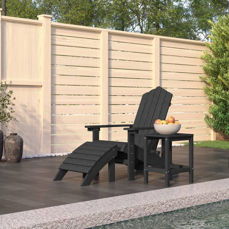 Lisbon Outdoor Adirondack Chair With Table, Dark Grey
