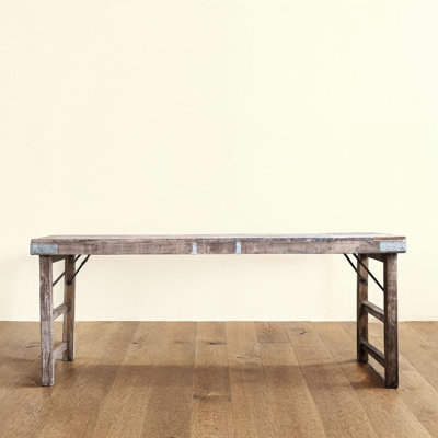 Reclaimed Wood and Tin Patch Folding Dining Table Brown