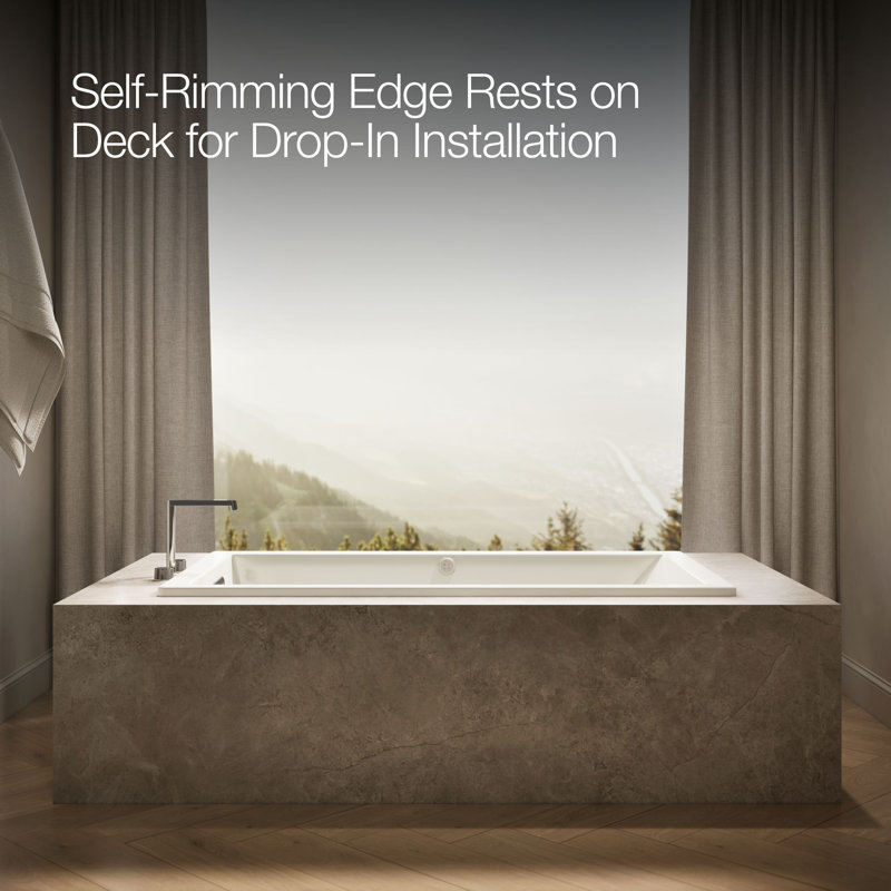 Underscore Rectangle 66'' x 36'' Drop In Whirlpool Acrylic Bathtub with Heater, Biscuit