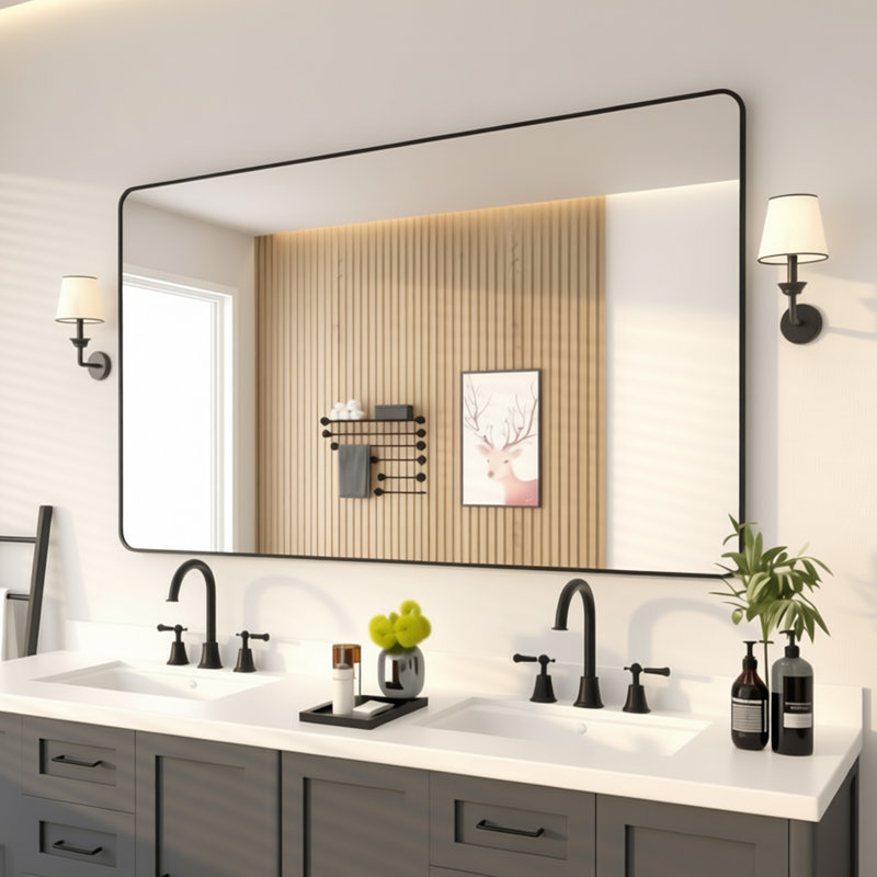 Miroir de salle de bain mural, 36 pi x 60 po, Noir mat