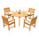 4 Seats 5 Pcs Grade-A Teak Wood Dining Set: 52" Round Table And 4 Wave Stacking Arm Chairs