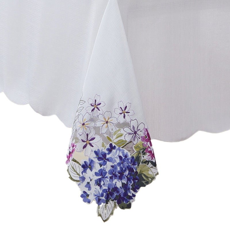 Oday Spring Hydrangea Floral Cutwork Tablecloth, 84''L x 60''W