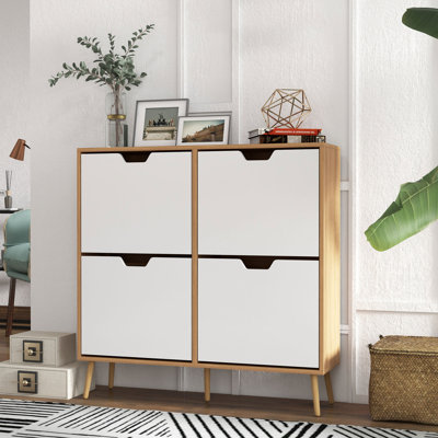 Range-chaussures avec 4 tiroirs rabattables et tablette réglable, armoire à chaussures pour 16 paires de chaussures
