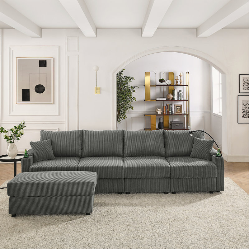 Canapé modulaire avec repose-pieds Jude, 34" H x 132" W x 35.4" D, Gris