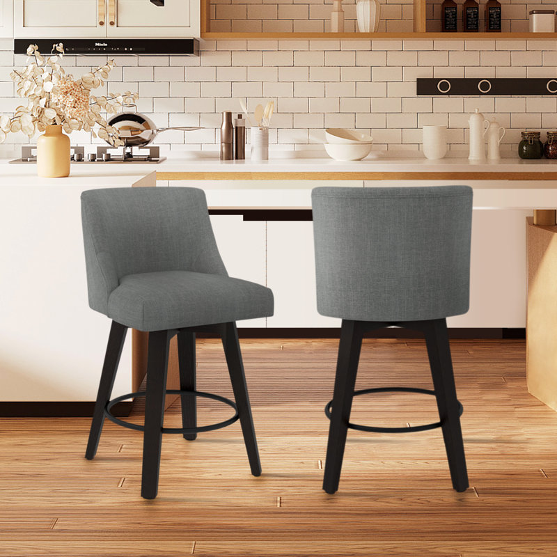 Tabouret pivotant avec structure en bois massif Malakeh, Gris foncé, Tabouret de comptoir (siège d'une hauteur de 26 p, 4