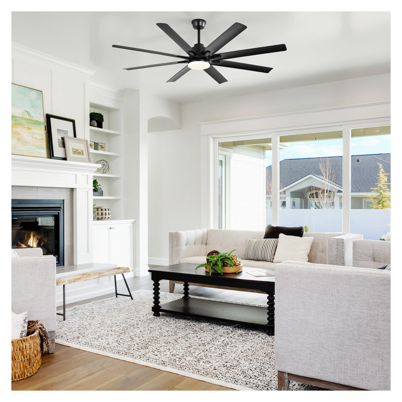 Ventilateur de plafond intelligent de 52 pouces avec lumière, ventilateur de plafond noir moderne avec 8 pales en ABS, moteur à courant continu à 6 vitesses, commande vocale compatible avec Alexa et Google Home, ventilateur de plafond à DEL à intensité variable pour la cuisine du patio de la chambre à coucher