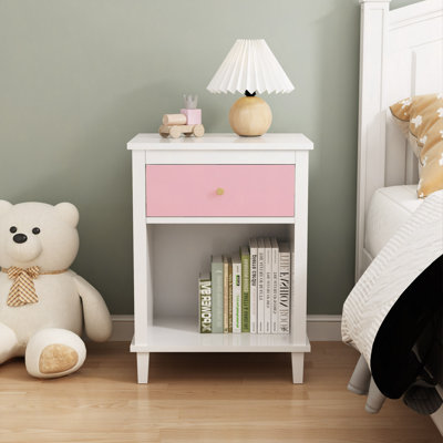 Nightstand, 26.77"H Wooden Nightstand With One Drawer One Shelf