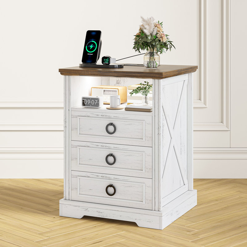Table de chevet Danyla, Blanc / brun