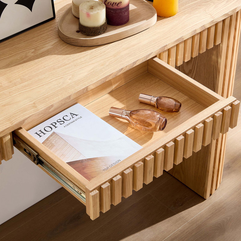 Elegant Modern Console Table With Drawer And Vertical Stripe Design For Living Room Hallway Foyer Entrance Study, Natural