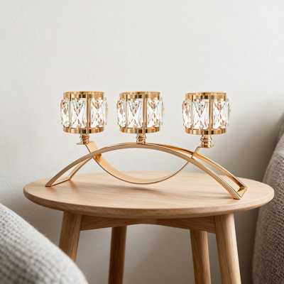 Three Arm Crystal Candle Holders, Arch Candlestick Table Candelabras Centerpieces for Wedding Dining Room Cabinet Ornaments Home Decoration Gift