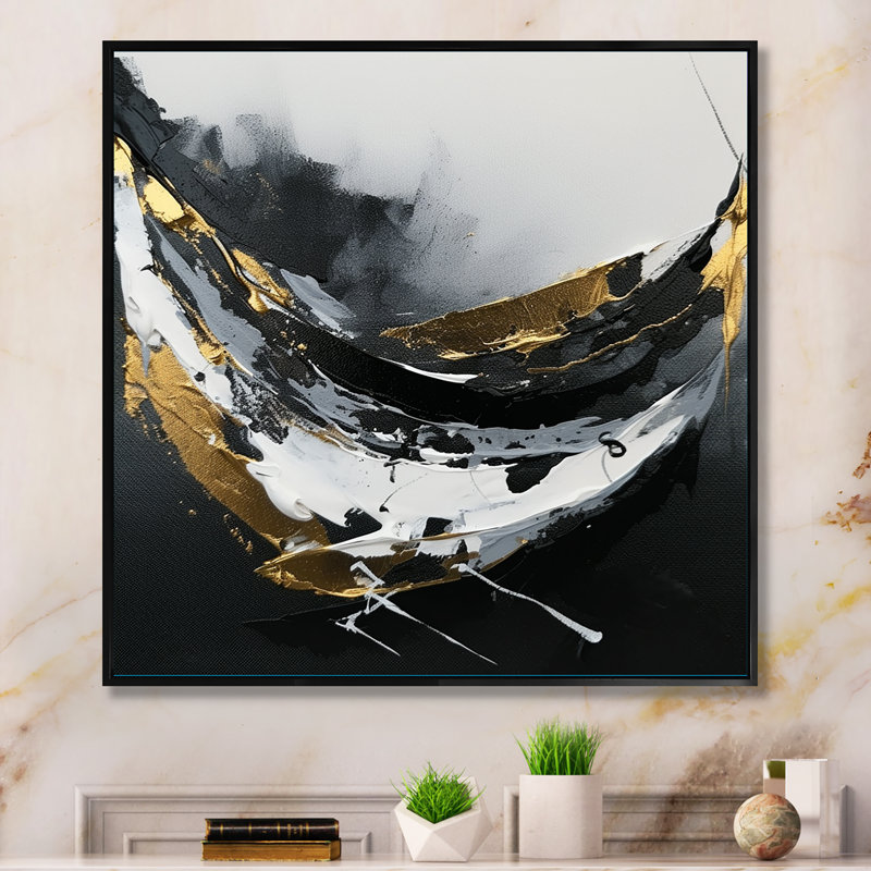 Minimal Joy en noir et or X - reproduction, H 24 po x l 24 po x P 1 po, Toile avec cadre flottant noir