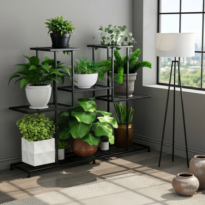 Black, 4-Tier Metal Plant Rack, Suitable For Both Indoor And Outdoor Use, Ideal For Terraces, Gardens, And Balconies; Can Hold Up To 12 Potted Plants. by Arlmont & Co.