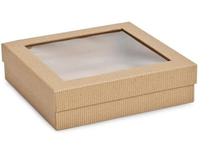 Ecoquality 9X9X1.8 Inch 102Oz Kraft Bakery Pastry Box With Clear Window Recyclable Disposable Cardboard Container (80)