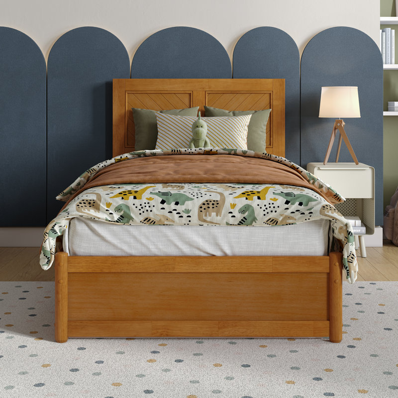 Lit plateforme en bois massif avec pied de lit et gigogne Lamarkus, Simple, Caramel clair