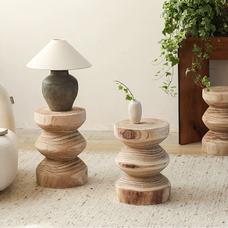 Table de bout en bois massif Joyleen, Beige