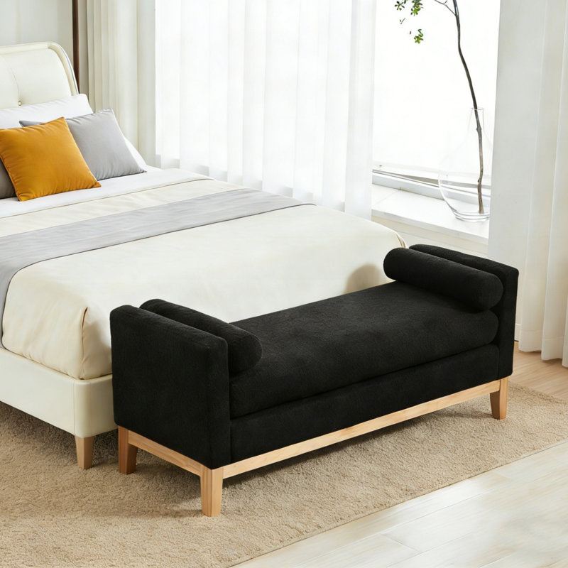 66.34"W Boucle Upholstered Bench, 66.34"W, Black
